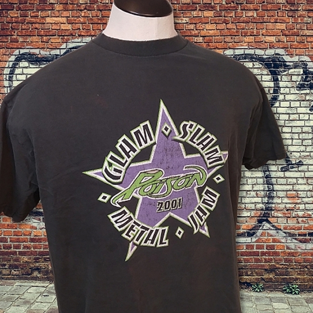 Vintage Poison Glam Slam Metal Jam 2001 Black T-shirt, Men's X‐Large